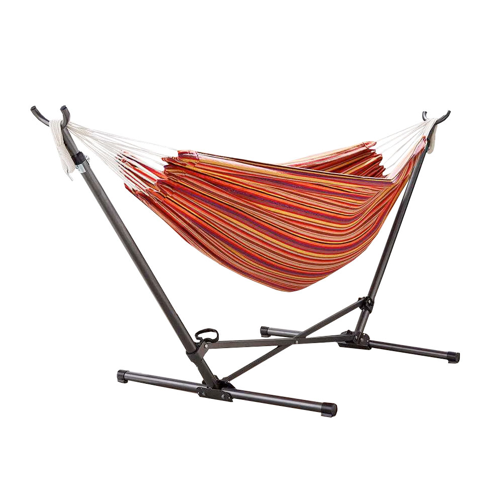 Red Striped Double Hammock with Folding Stand - Double Hammock with Folding Stand
